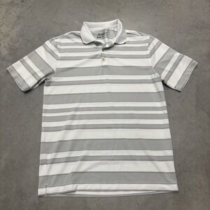 NIKE GOLF Polo‎ Shirt Size Medium White Grey Stripe Tour Performance Dri-Fit